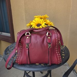 orYANY Red Studded Leather Satchel